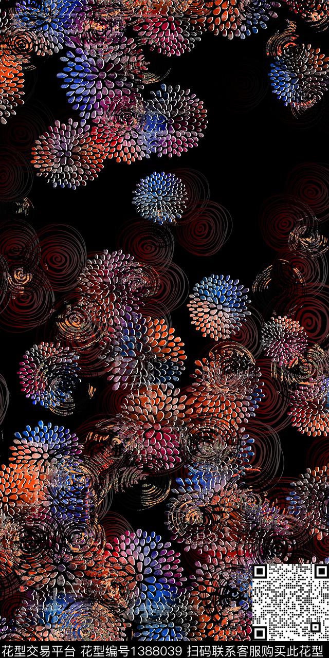 数码华亿平台抽象花卉花卉数码印花华亿平台下载（图片编号: 1388039） - 瓦栏（Walan）