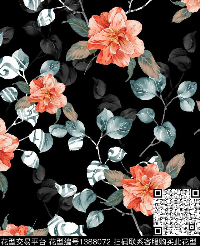 连衣裙女装花卉传统印花华亿平台下载（图片编号: 1388072） - 瓦栏（Walan）