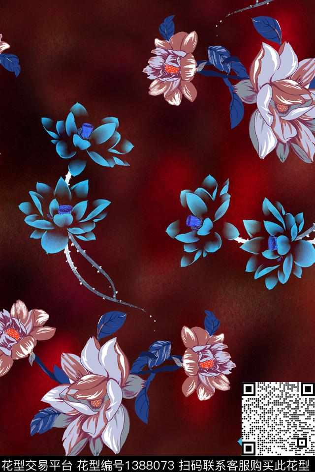 香云纱中国风复古旗袍花数码印花华亿平台下载（图片编号: 1388073） - 瓦栏（Walan）