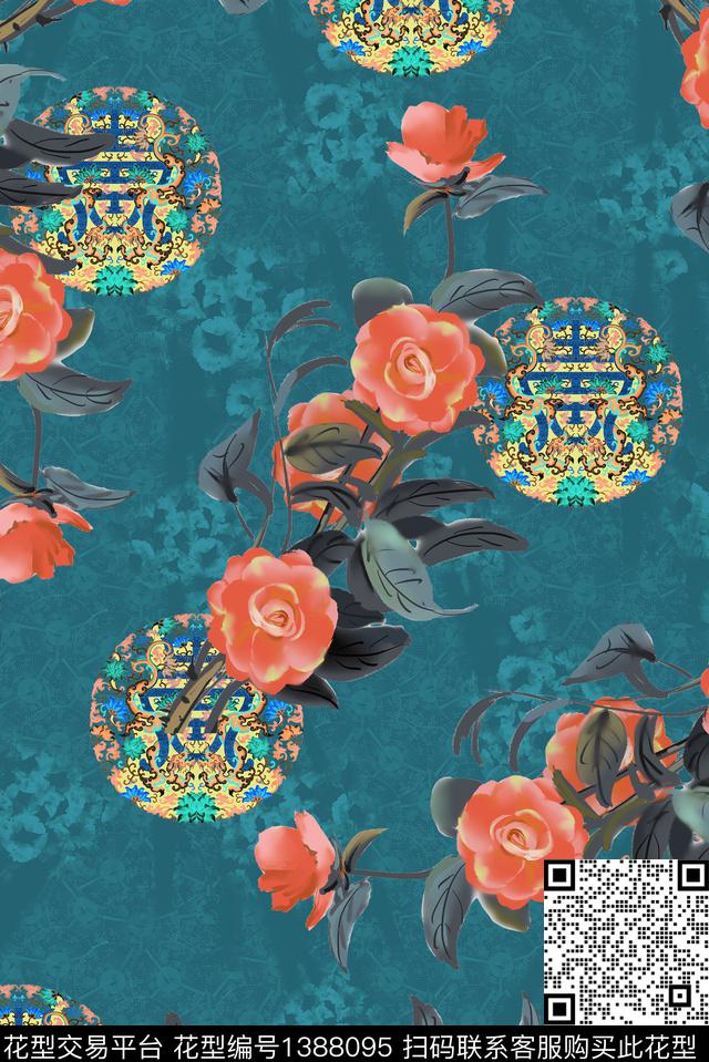 花卉旗袍真丝数码印花华亿平台下载（图片编号: 1388095） - 瓦栏（Walan）