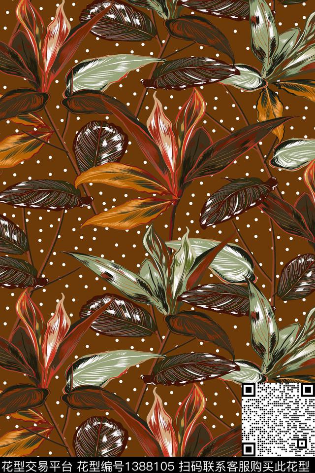 几何绿植树叶花卉数码印花华亿平台下载（图片编号: 1388105） - 瓦栏（Walan）