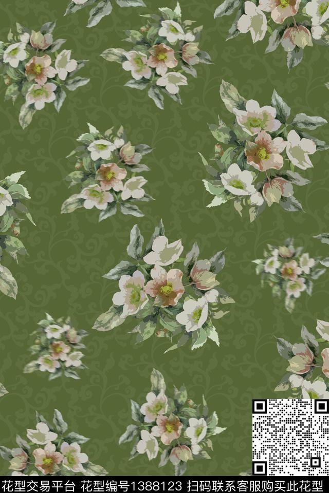 复古花卉花瓣数码印花华亿平台下载（图片编号: 1388123） - 瓦栏（Walan）
