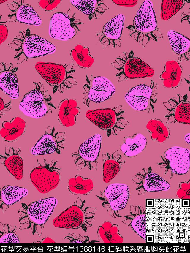 大牌风印花草莓组合数码印花华亿平台下载（图片编号: 1388146） - 瓦栏（Walan）