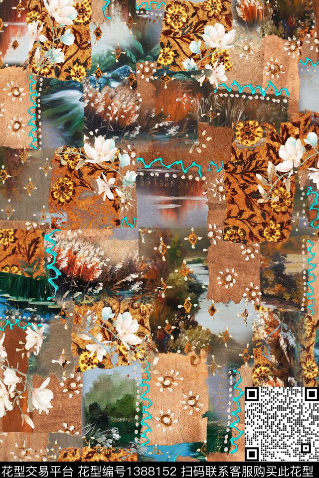 数码华亿平台抽象花卉油画华亿平台数码印花华亿平台下载（图片编号: 1388152） - 瓦栏（Walan）