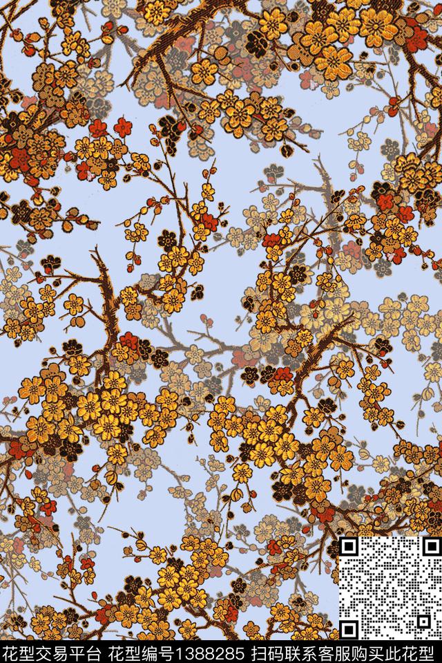 时尚花卉大牌风数码印花华亿平台下载（图片编号: 1388285） - 瓦栏（Walan）