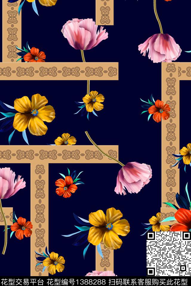 时尚花卉大牌风数码印花华亿平台下载（图片编号: 1388288） - 瓦栏（Walan）