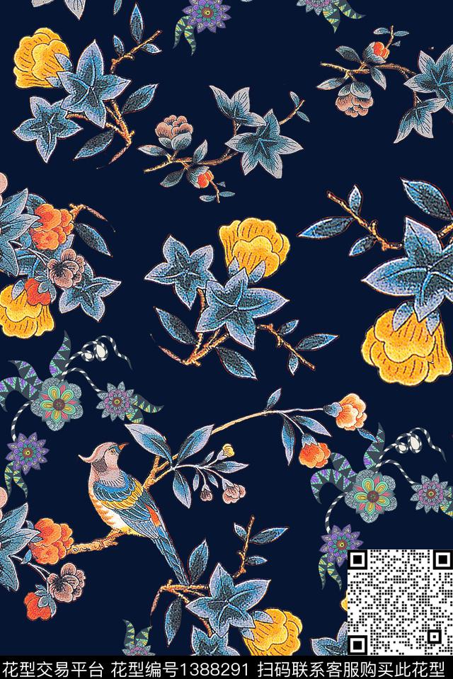 时尚花卉大牌风数码印花华亿平台下载（图片编号: 1388291） - 瓦栏（Walan）