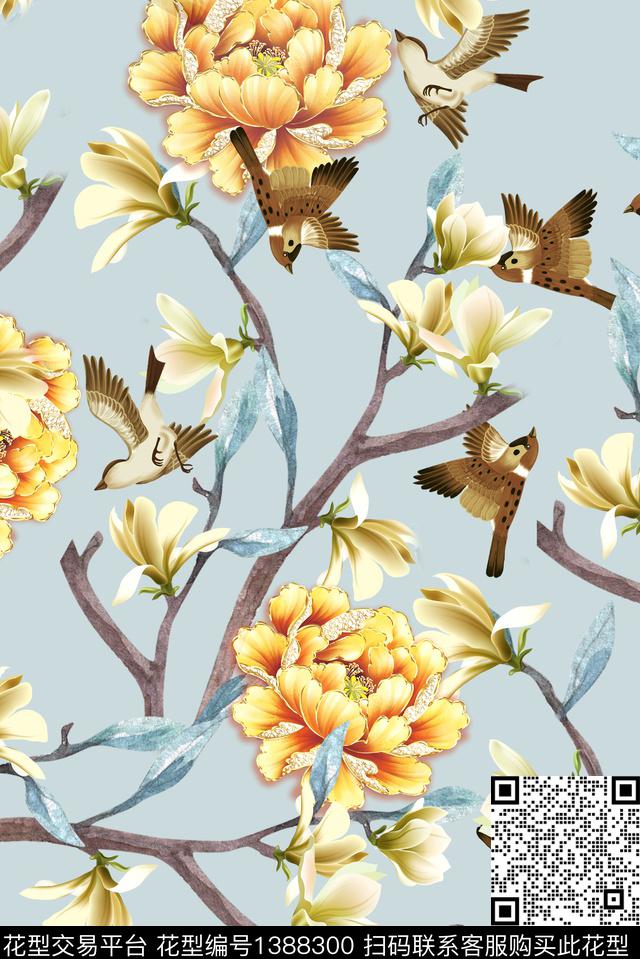 时尚花卉大牌风数码印花华亿平台下载（图片编号: 1388300） - 瓦栏（Walan）