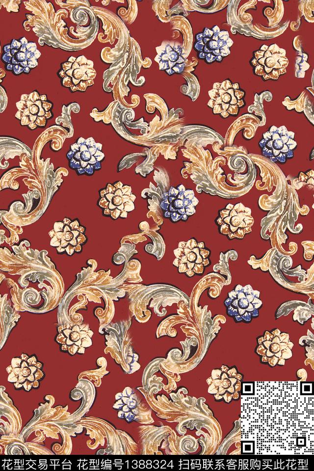 时尚花卉大牌风数码印花华亿平台下载（图片编号: 1388324） - 瓦栏（Walan）