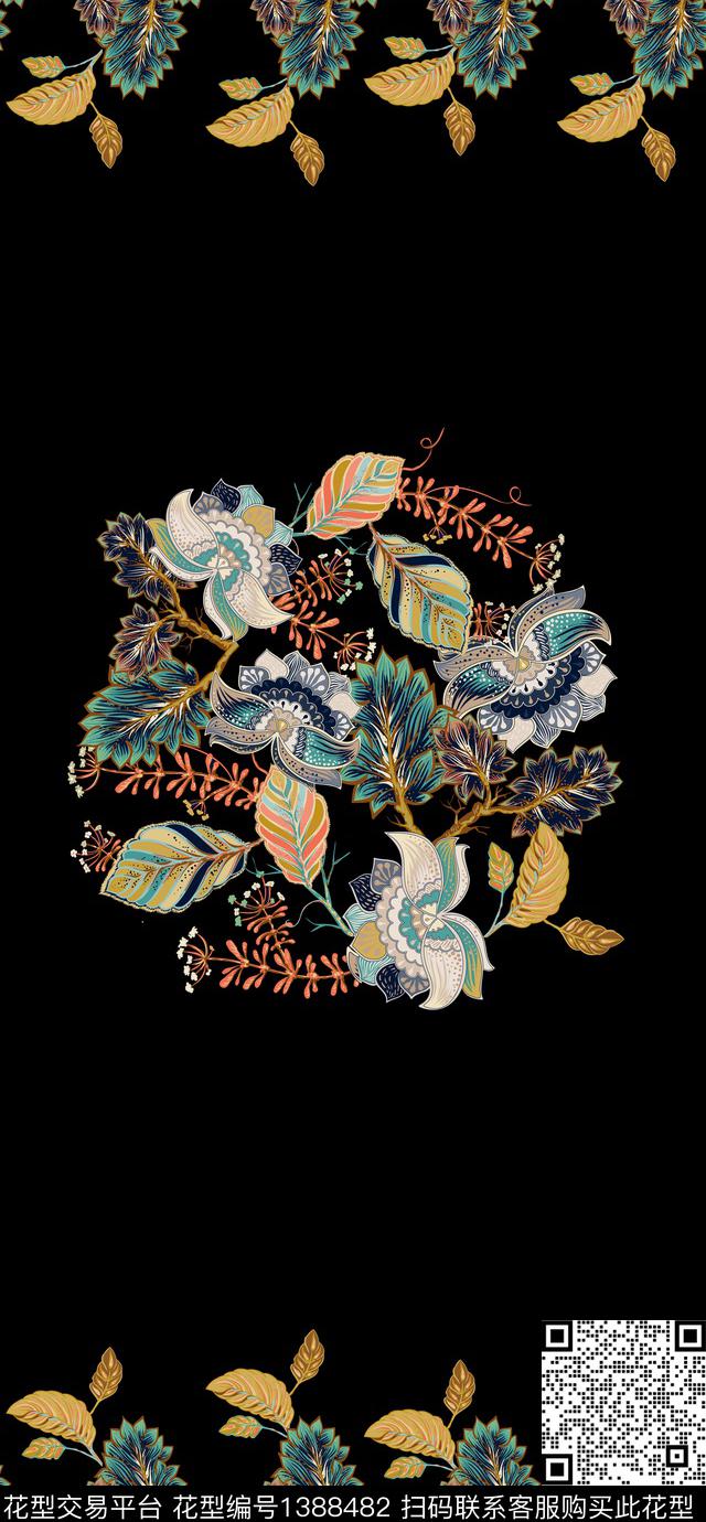 几何定位花民族风数码印花华亿平台下载（图片编号: 1388482） - 瓦栏（Walan）