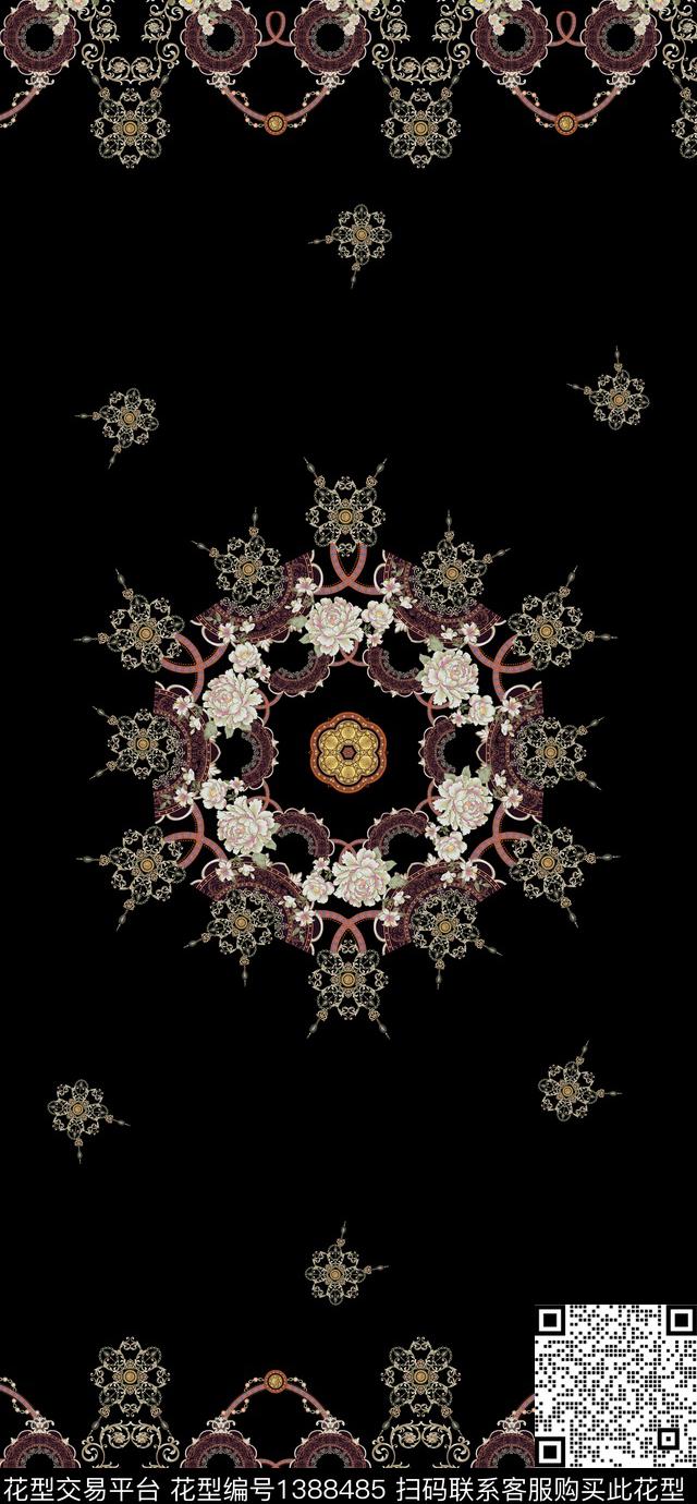 几何定位花民族风数码印花华亿平台下载（图片编号: 1388485） - 瓦栏（Walan）