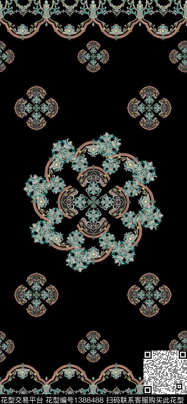 几何定位花民族风数码印花华亿平台下载（图片编号: 1388488） - 瓦栏（Walan）