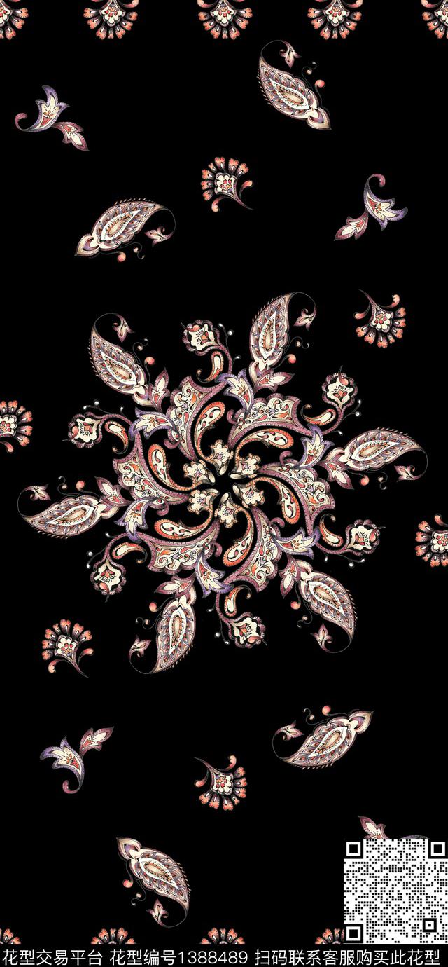 几何定位花民族风数码印花华亿平台下载（图片编号: 1388489） - 瓦栏（Walan）