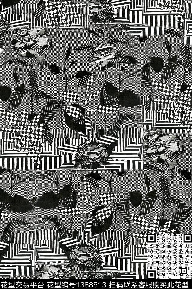 时尚花卉大牌风数码印花华亿平台下载（图片编号: 1388513） - 瓦栏（Walan）