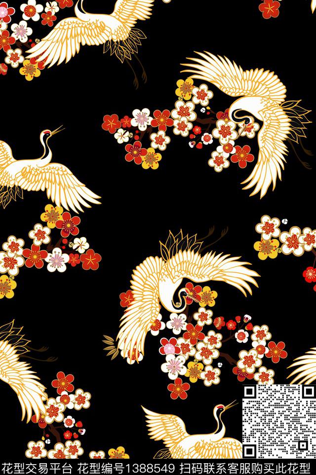 仙鹤旗袍大牌风数码印花华亿平台下载（图片编号: 1388549） - 瓦栏（Walan）