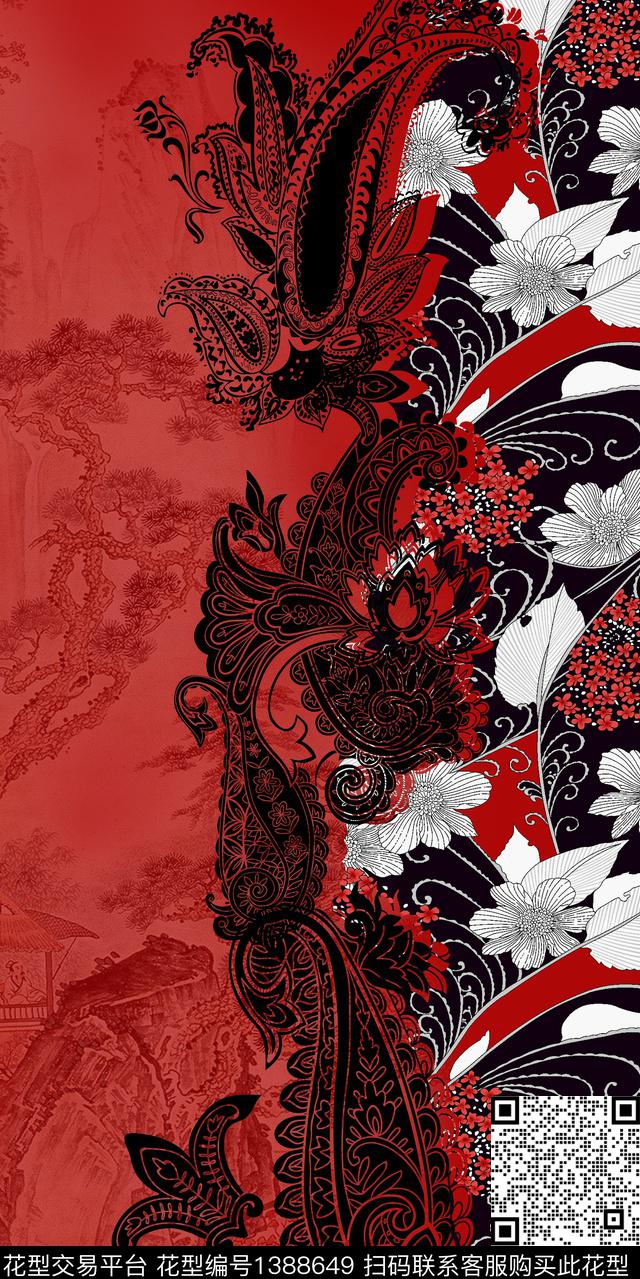 定位花花卉中国风数码印花华亿平台下载（图片编号: 1388649） - 瓦栏（Walan）