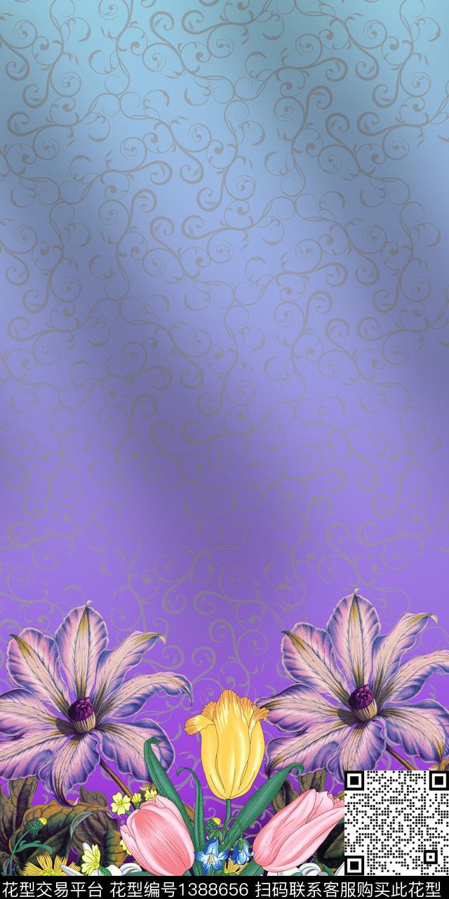 绿植树叶花卉大牌风数码印花华亿平台下载（图片编号: 1388656） - 瓦栏（Walan）