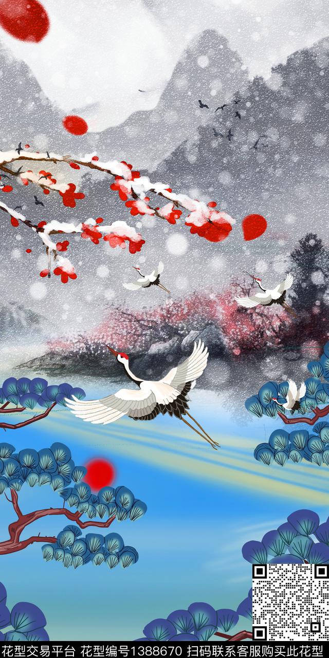几何定位花中国风数码印花华亿平台下载（图片编号: 1388670） - 瓦栏（Walan）