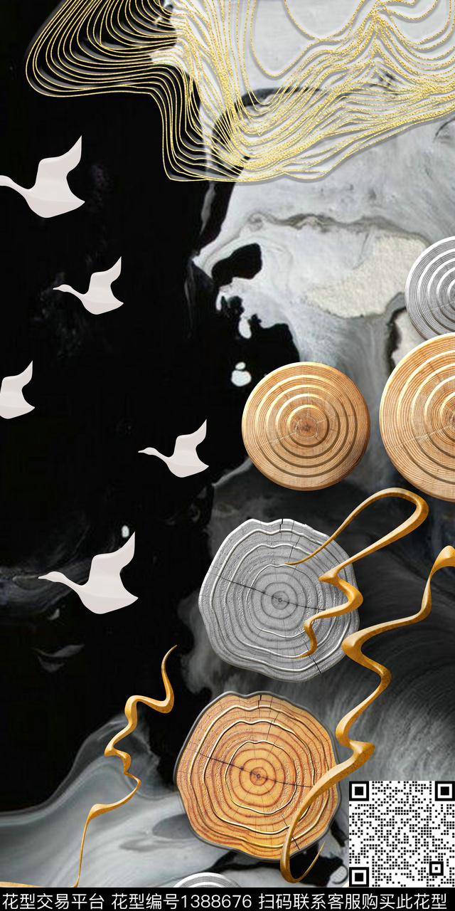 几何定位花中国风数码印花华亿平台下载（图片编号: 1388676） - 瓦栏（Walan）