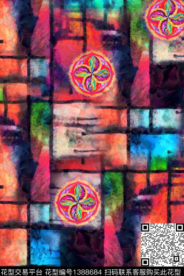 几何大牌风抽象数码印花华亿平台下载（图片编号: 1388684） - 瓦栏（Walan）