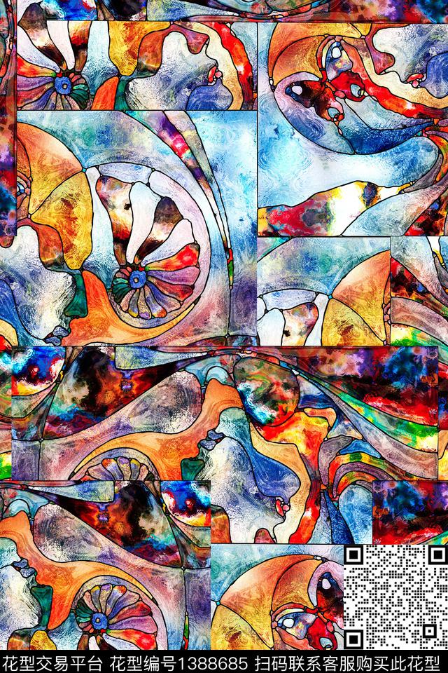 几何大牌风抽象数码印花华亿平台下载（图片编号: 1388685） - 瓦栏（Walan）