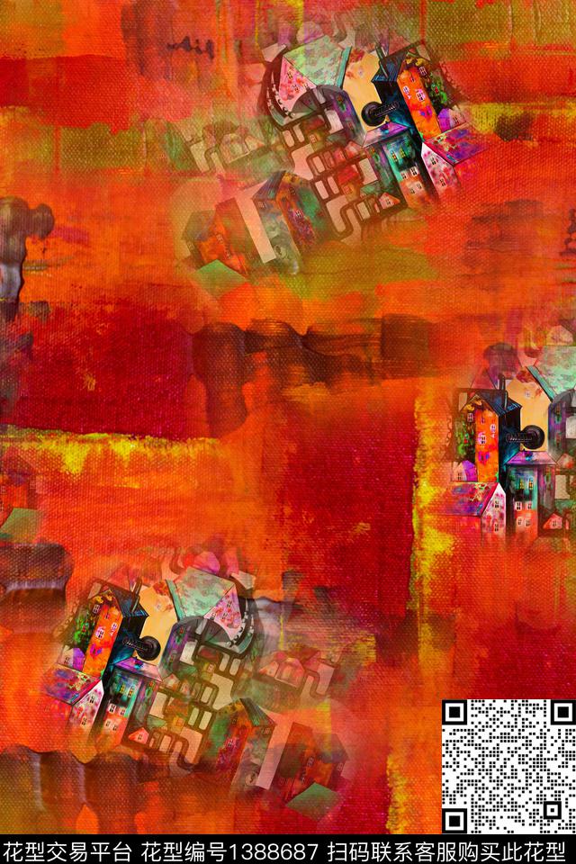 几何大牌风抽象数码印花华亿平台下载（图片编号: 1388687） - 瓦栏（Walan）