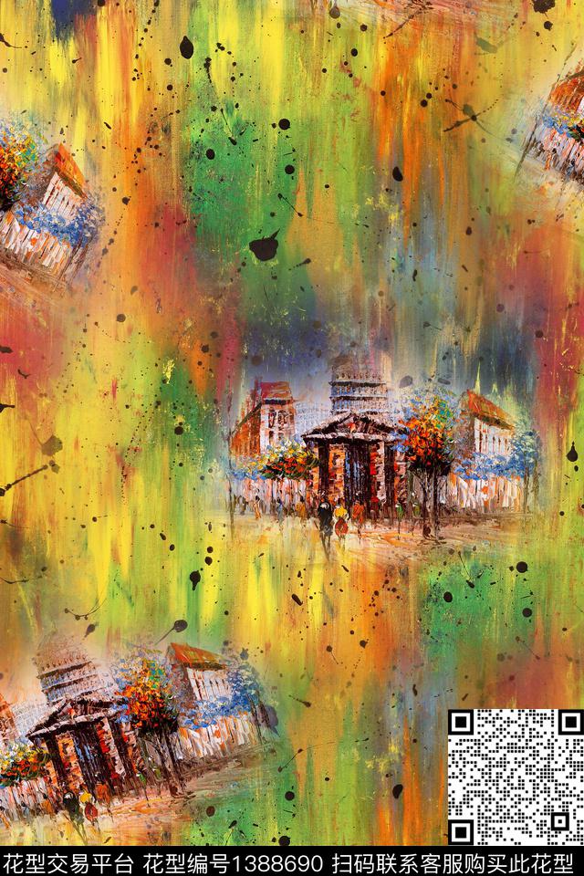 几何大牌风抽象数码印花华亿平台下载（图片编号: 1388690） - 瓦栏（Walan）