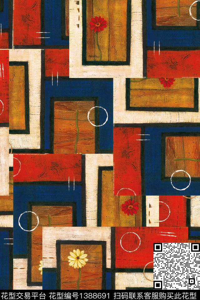 几何大牌风抽象数码印花华亿平台下载（图片编号: 1388691） - 瓦栏（Walan）