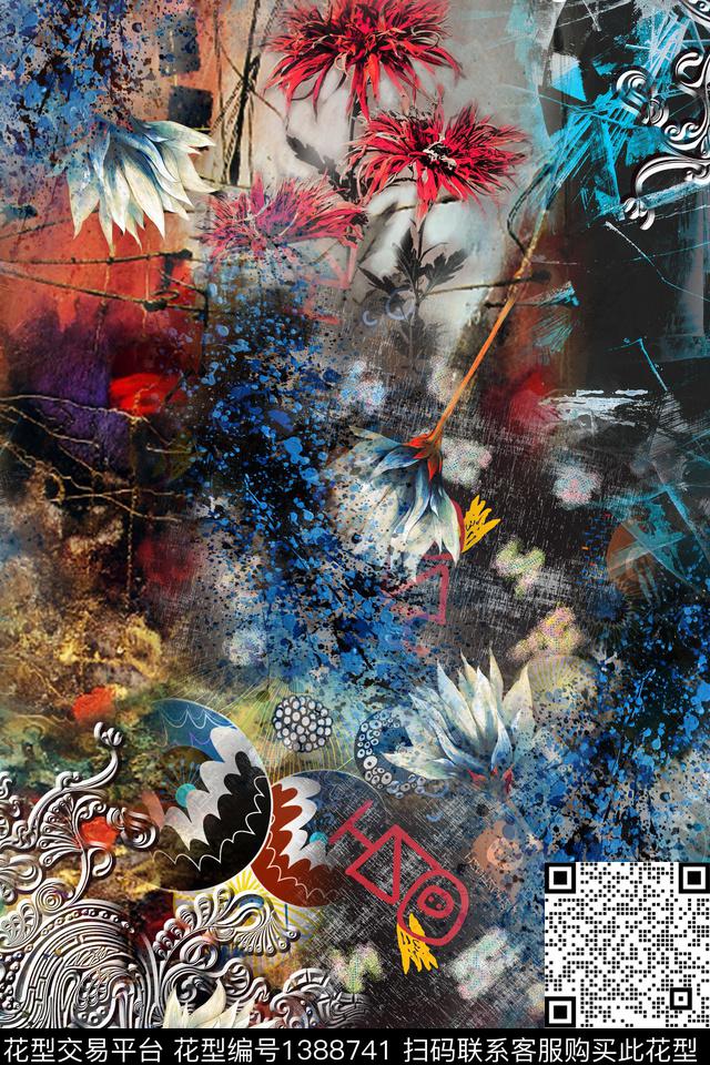 几何大牌风抽象数码印花华亿平台下载（图片编号: 1388741） - 瓦栏（Walan）