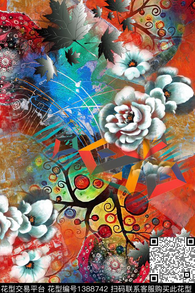 几何大牌风抽象数码印花华亿平台下载（图片编号: 1388742） - 瓦栏（Walan）