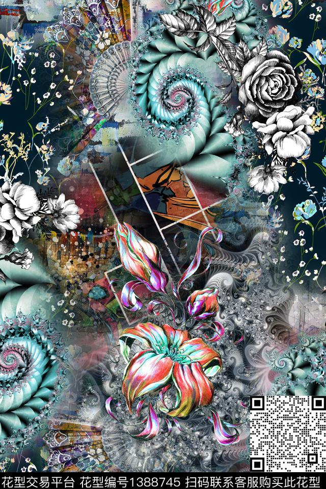 几何大牌风抽象数码印花华亿平台下载（图片编号: 1388745） - 瓦栏（Walan）