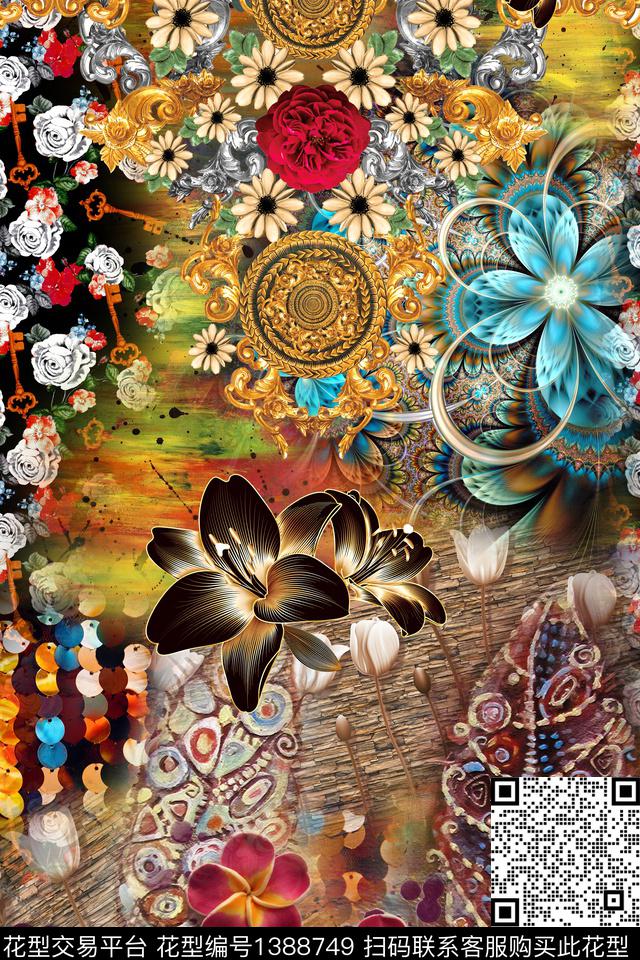 几何大牌风抽象数码印花华亿平台下载（图片编号: 1388749） - 瓦栏（Walan）