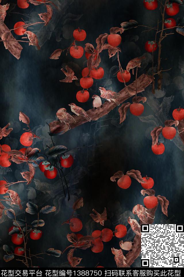 花鸟香云纱中老年数码印花华亿平台下载（图片编号: 1388750） - 瓦栏（Walan）