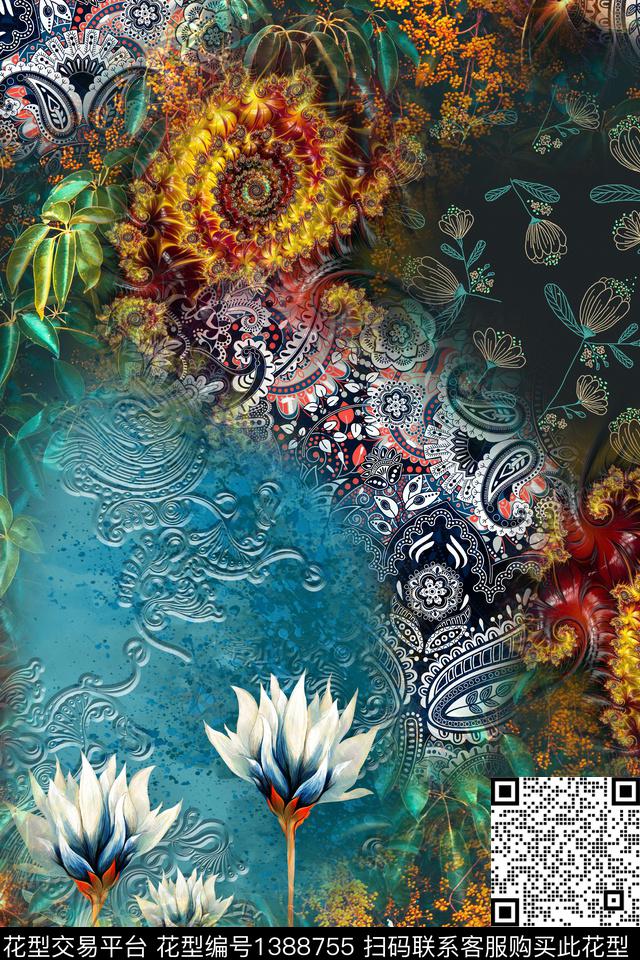 几何大牌风抽象数码印花华亿平台下载（图片编号: 1388755） - 瓦栏（Walan）