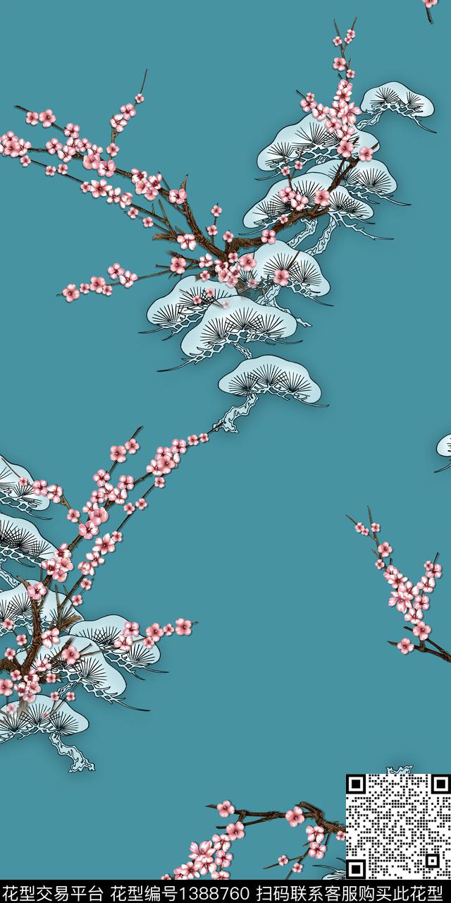 花卉小清新中国风数码印花华亿平台下载（图片编号: 1388760） - 瓦栏（Walan）