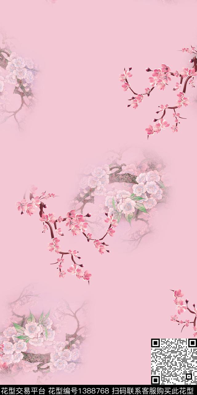 花卉小清新中国风数码印花华亿平台下载（图片编号: 1388768） - 瓦栏（Walan）
