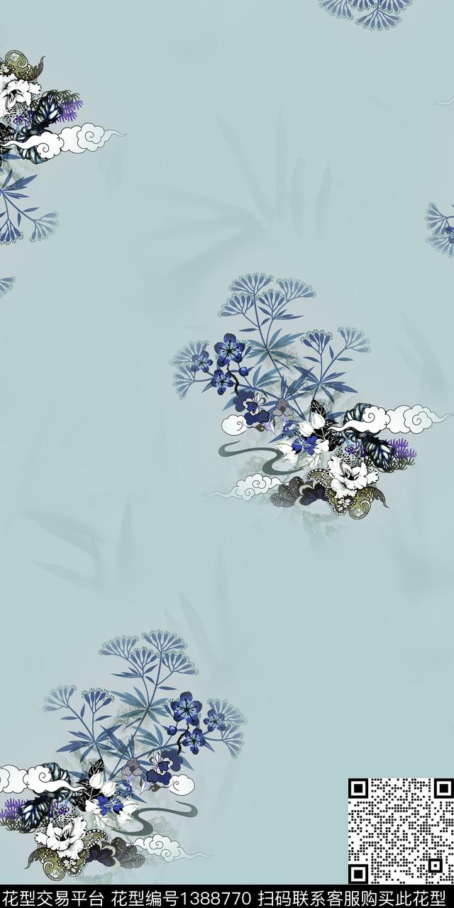 花卉小清新中国风数码印花华亿平台下载（图片编号: 1388770） - 瓦栏（Walan）