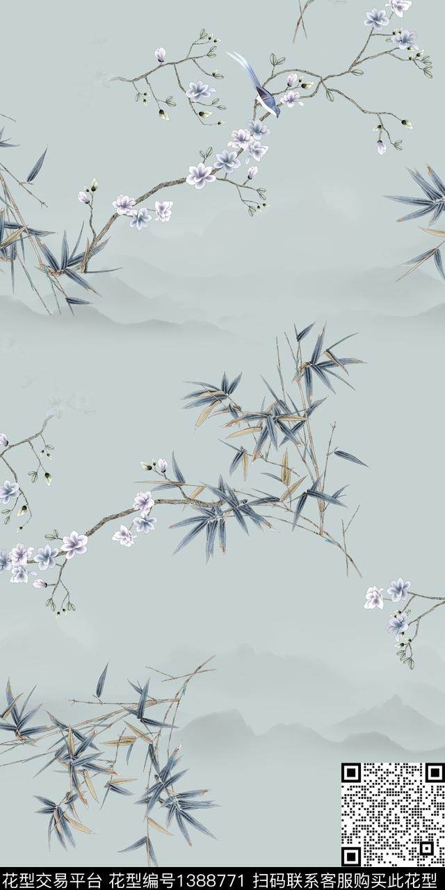 花卉小清新中国风数码印花华亿平台下载（图片编号: 1388771） - 瓦栏（Walan）
