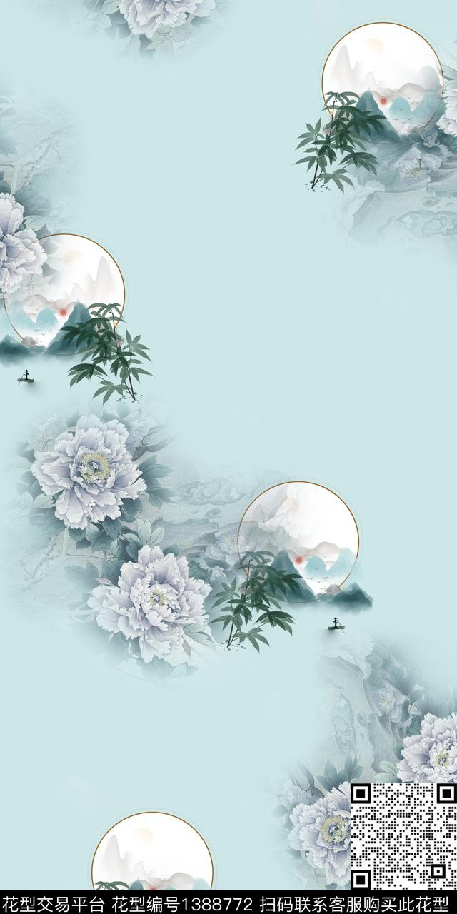 花卉小清新中国风数码印花华亿平台下载（图片编号: 1388772） - 瓦栏（Walan）