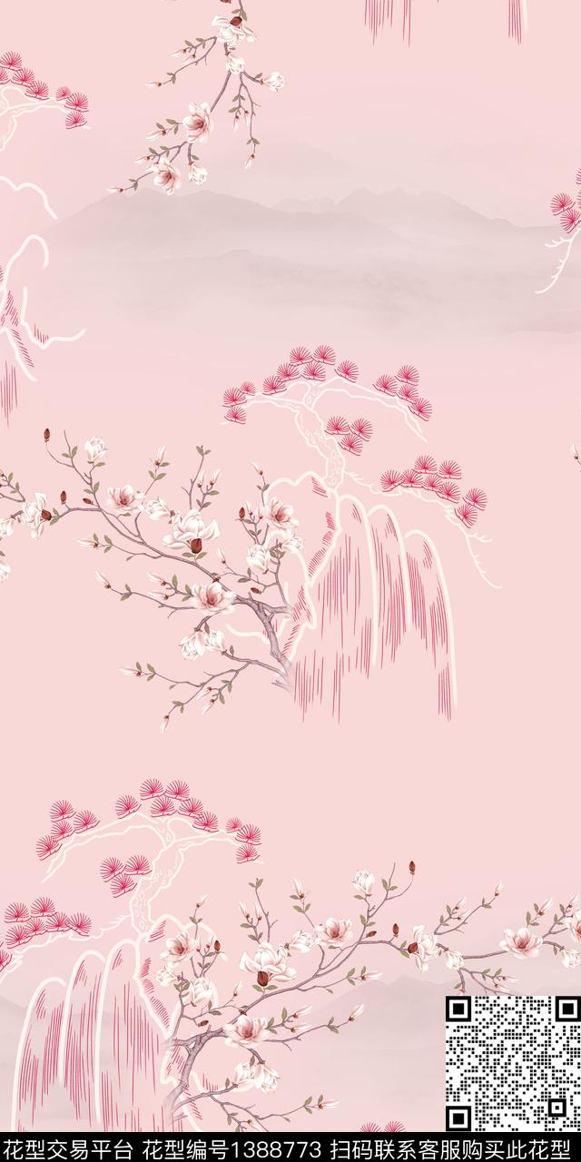 花卉小清新中国风数码印花华亿平台下载（图片编号: 1388773） - 瓦栏（Walan）