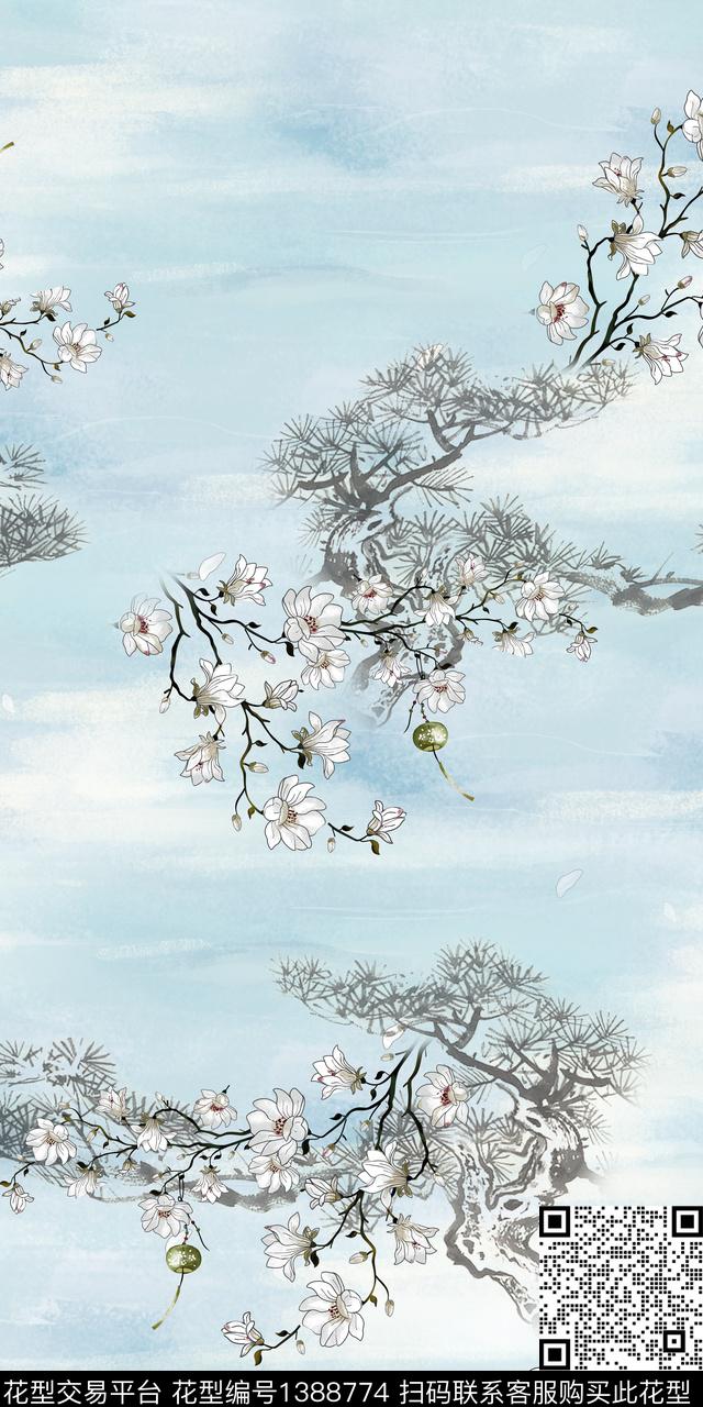 花卉小清新中国风数码印花华亿平台下载（图片编号: 1388774） - 瓦栏（Walan）