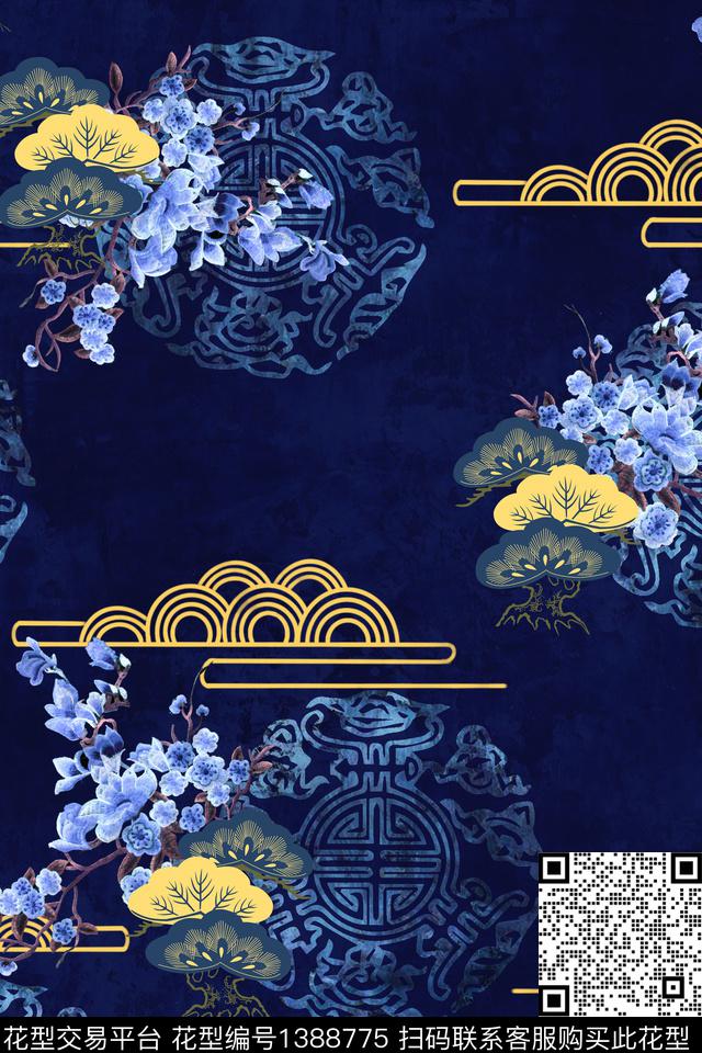 花卉香云纱中国风数码印花华亿平台下载（图片编号: 1388775） - 瓦栏（Walan）