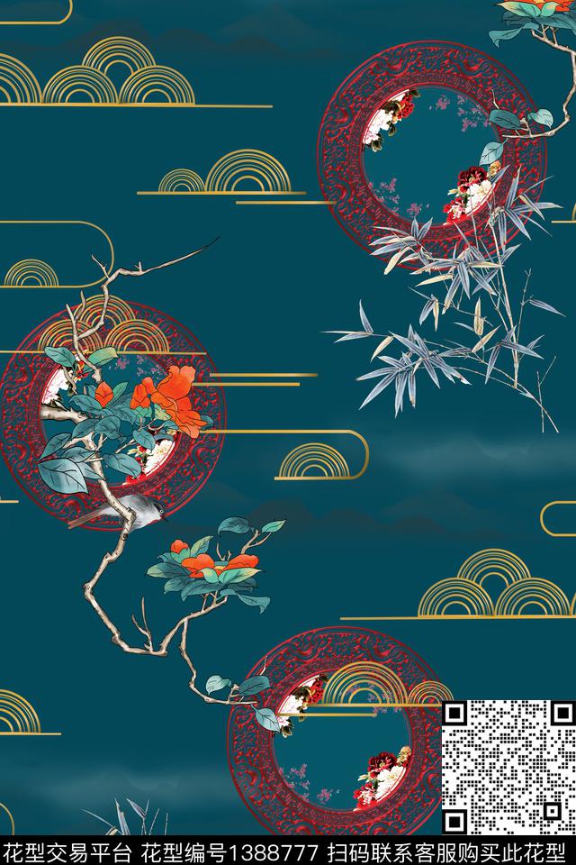 花卉香云纱中国风数码印花华亿平台下载（图片编号: 1388777） - 瓦栏（Walan）