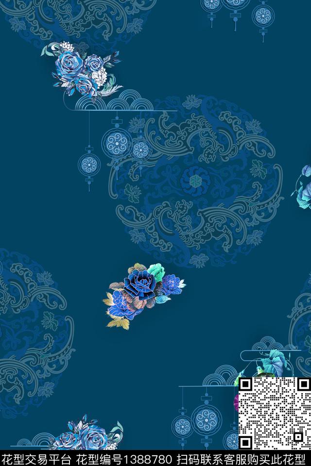 花卉香云纱中国风数码印花华亿平台下载（图片编号: 1388780） - 瓦栏（Walan）