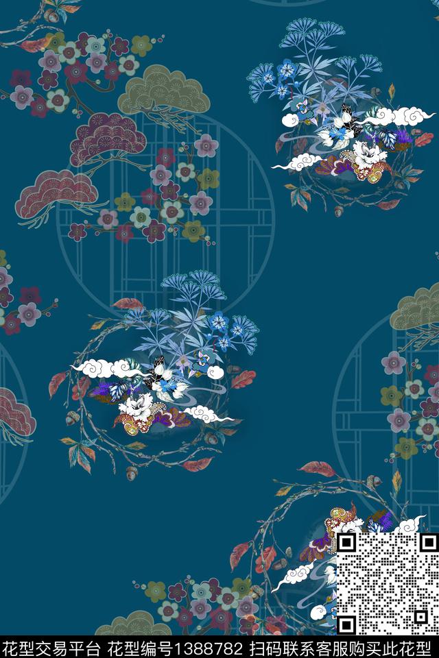 花卉香云纱中国风数码印花华亿平台下载（图片编号: 1388782） - 瓦栏（Walan）
