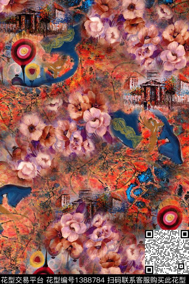 花卉香云纱中国风数码印花华亿平台下载（图片编号: 1388784） - 瓦栏（Walan）