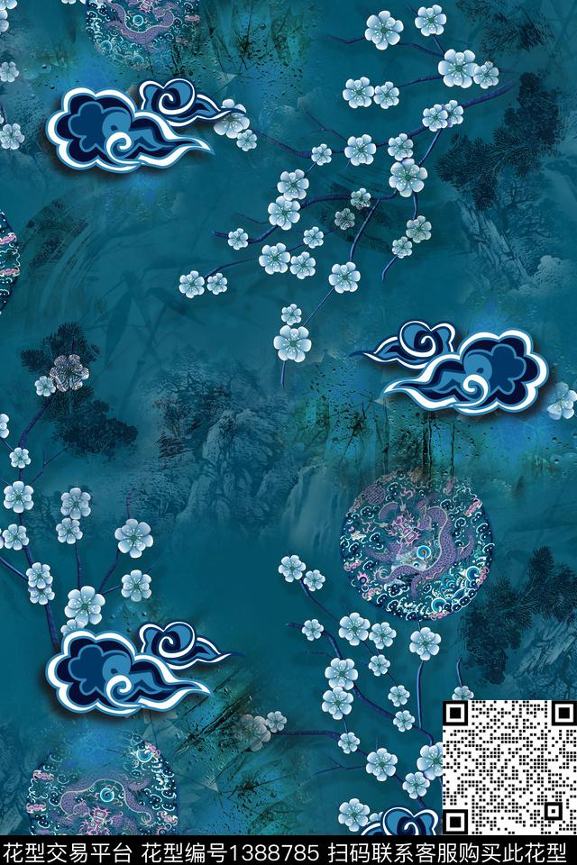 花卉香云纱中国风数码印花华亿平台下载（图片编号: 1388785） - 瓦栏（Walan）