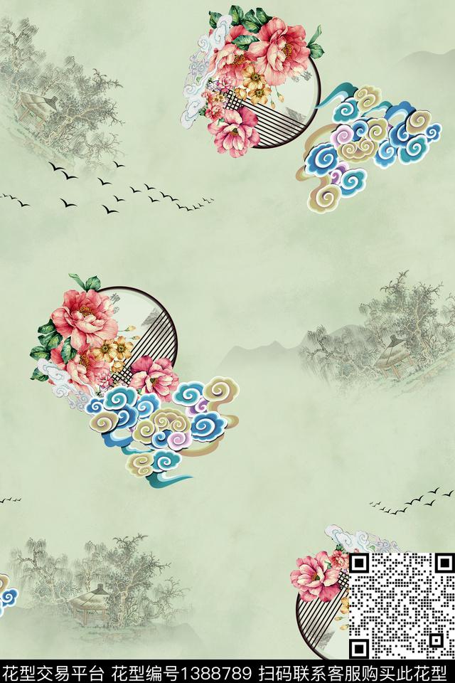 花卉香云纱中国风数码印花华亿平台下载（图片编号: 1388789） - 瓦栏（Walan）