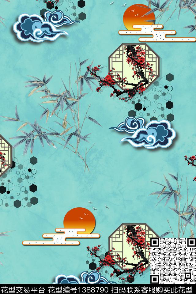 花卉香云纱中国风数码印花华亿平台下载（图片编号: 1388790） - 瓦栏（Walan）