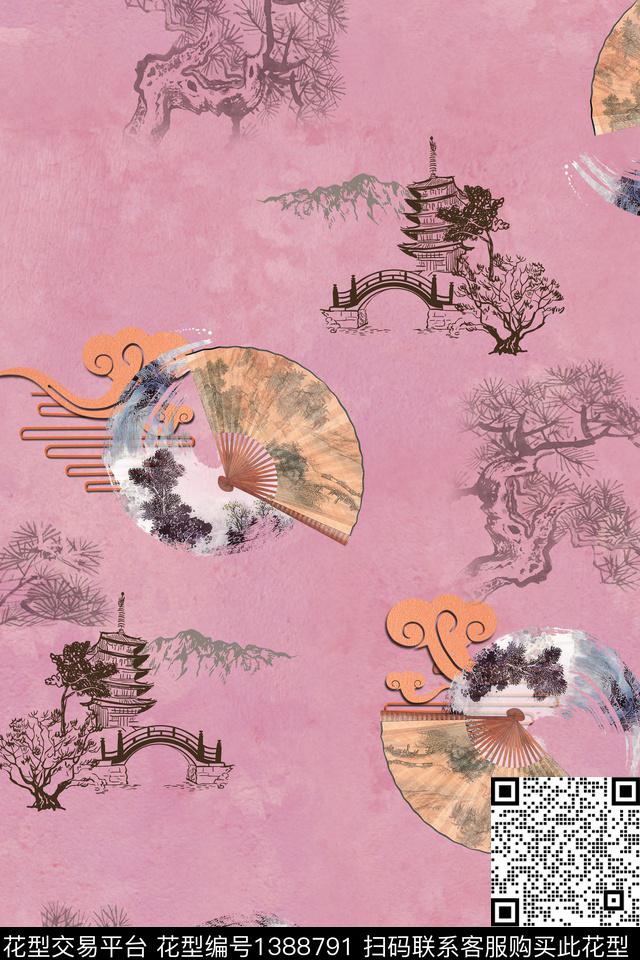 花卉香云纱中国风数码印花华亿平台下载（图片编号: 1388791） - 瓦栏（Walan）